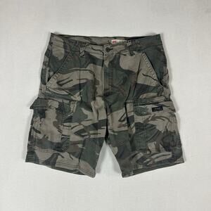 Wrangler Cargo Utility Shorts Mens 33x10 Green Army Camo Pockets Workwear FLAWED